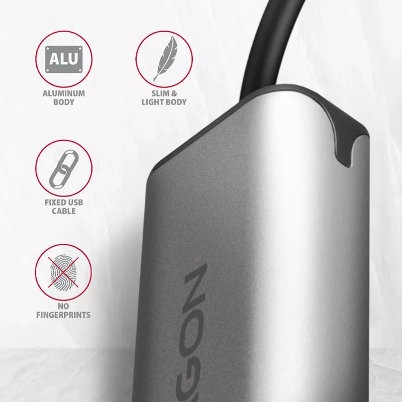 2,5 Gigabit eterneto adapteris AXAGON ADE-25R — USB Type-C, 10/100/1000/2500 Mbit/s, 5000 Mbit/s, aliuminis, pilkas