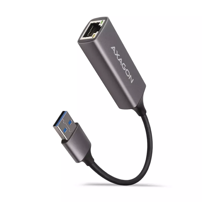 AXAGON USB 3.2 Gen 1 Type-A į Gigabit Ethernet adapteris ADE-TR — 10/100/1000 Mbps, metalinis titano pilkos spalvos, 5000 Mbit/s