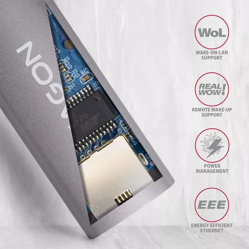 AXAGON USB 3.2 Gen 1 Type-A į Gigabit Ethernet adapteris ADE-TR — 10/100/1000 Mbps, metalinis titano pilkos spalvos, 5000 Mbit/s