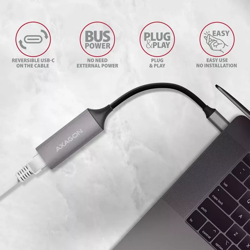 AXAGON ADE-TRC USB-C į Gigabit Ethernet adapteris, 10/100/1000, Titan Grey