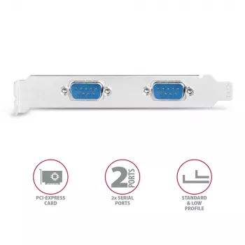 Axagon PCEA-S2N PCIe adapteris 2x RS-232 250 kbps su SP ir LP