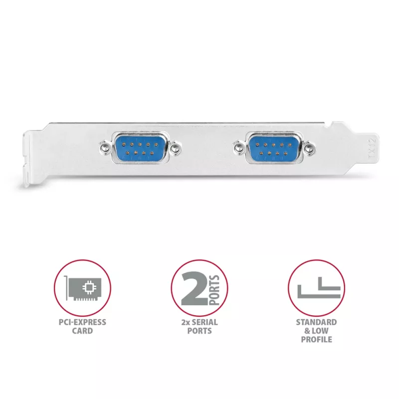 Axagon PCEA-S2N PCIe adapteris 2x RS-232 250 kbps su SP ir LP