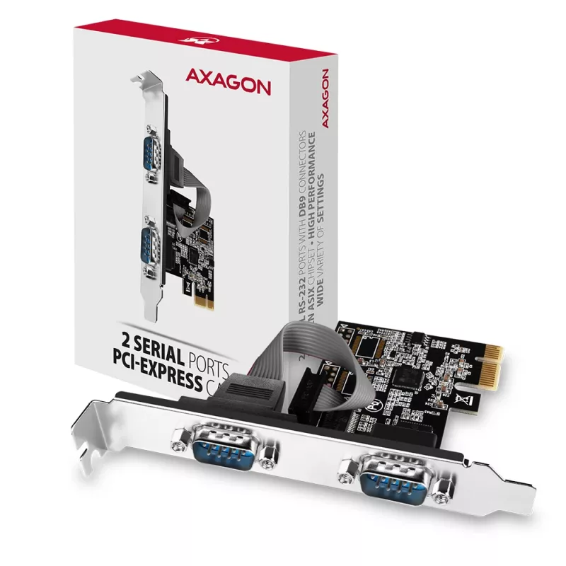 Axagon PCEA-S2N PCIe adapteris 2x RS-232 250 kbps su SP ir LP