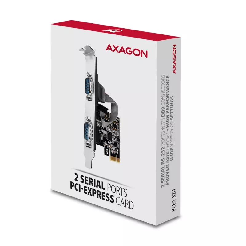 Axagon PCEA-S2N PCIe adapteris 2x RS-232 250 kbps su SP ir LP