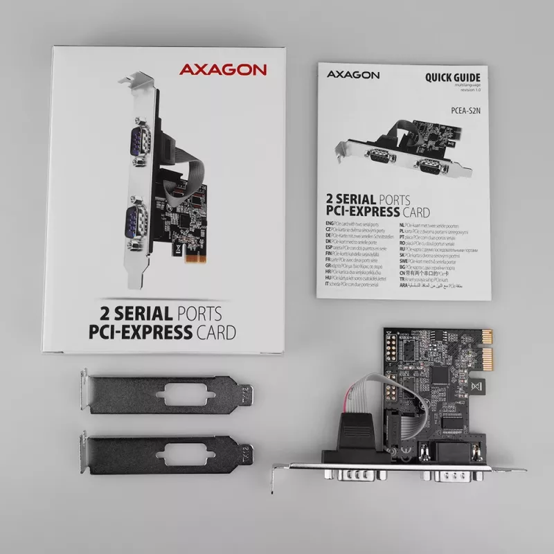 Axagon PCEA-S2N PCIe adapteris 2x RS-232 250 kbps su SP ir LP