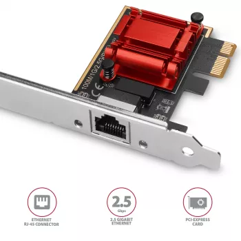 Axagon PCEE-G25 PCIe – 2,5 Gigabit Ethernet adapteris Realtek 8125, PXE, su SP ir LP