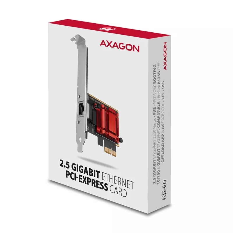 Axagon PCEE-G25 PCIe – 2,5 Gigabit Ethernet adapteris Realtek 8125, PXE, su SP ir LP