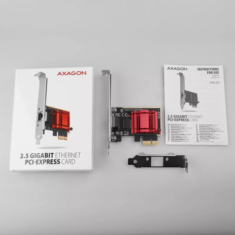 Axagon PCEE-G25 PCIe – 2,5 Gigabit Ethernet adapteris Realtek 8125, PXE, su SP ir LP