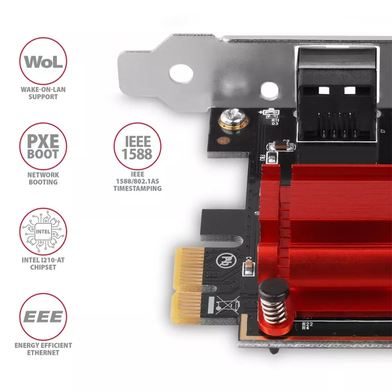 AXAGON PCEE-GIX PCIe Gigabit Ethernet tinklo plokštė su Intel I210-AT