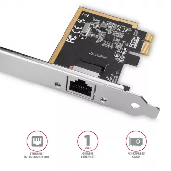 Axagon PCEE-GRF PCIe – Gigabit Ethernet adapteris su Realtek 8111F, standartiniu ir žemo profilio laikikliais