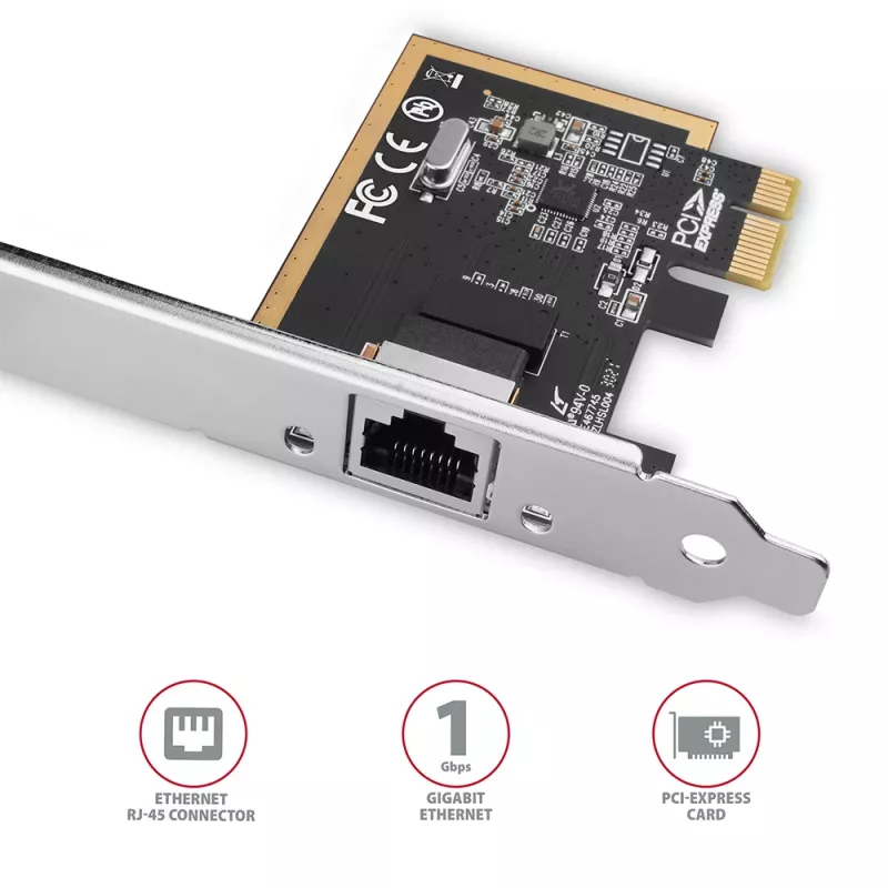 Axagon PCEE-GRF PCIe – Gigabit Ethernet adapteris su Realtek 8111F, standartiniu ir žemo profilio laikikliais