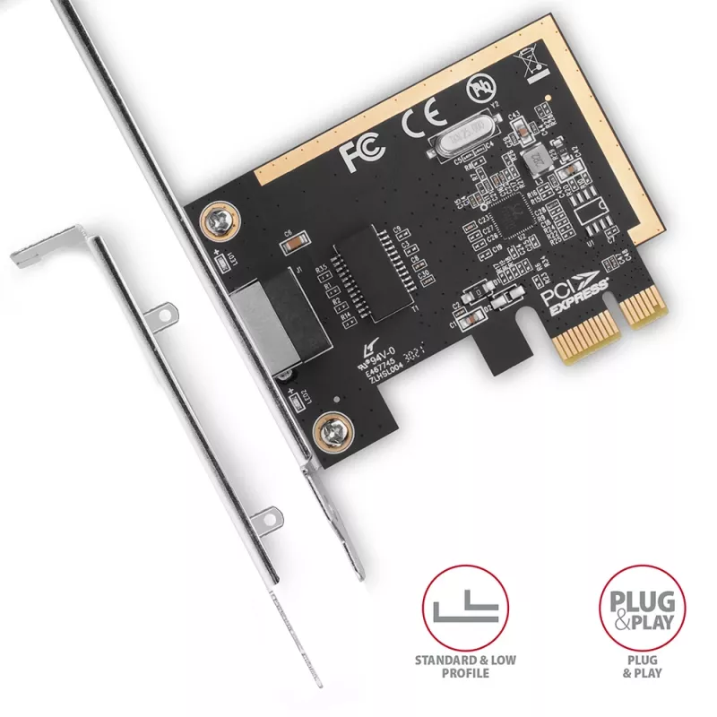 Axagon PCEE-GRF PCIe – Gigabit Ethernet adapteris su Realtek 8111F, standartiniu ir žemo profilio laikikliais