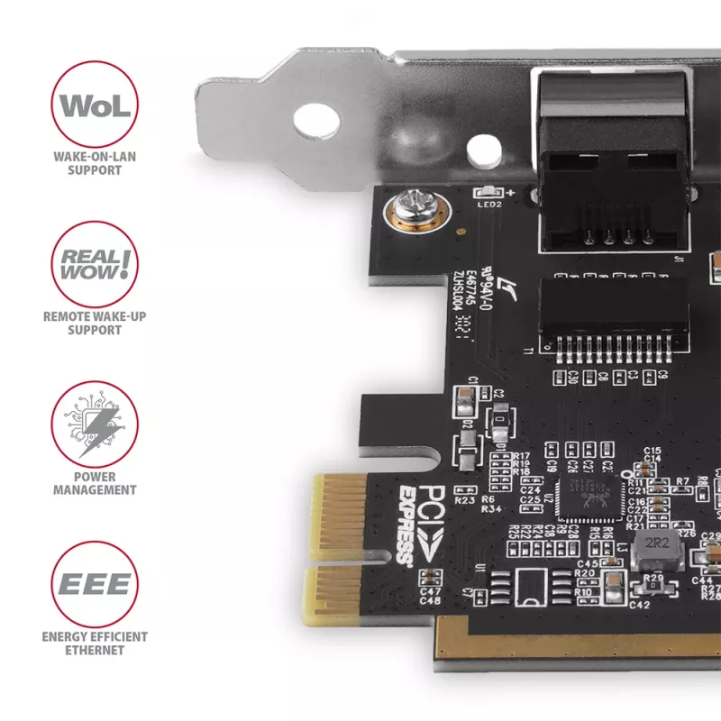 Axagon PCEE-GRF PCIe – Gigabit Ethernet adapteris su Realtek 8111F, standartiniu ir žemo profilio laikikliais
