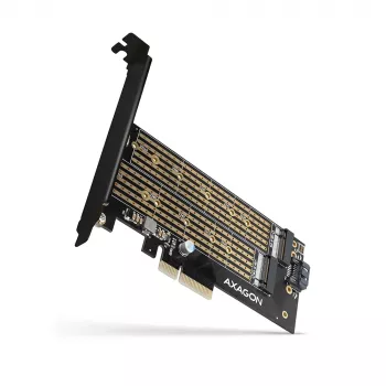 Axagon PCEM2-D PCIe x4 adapteris dviems M.2 SSD (NVMe M-key + SATA B-key) su LP ir SP laikikliais