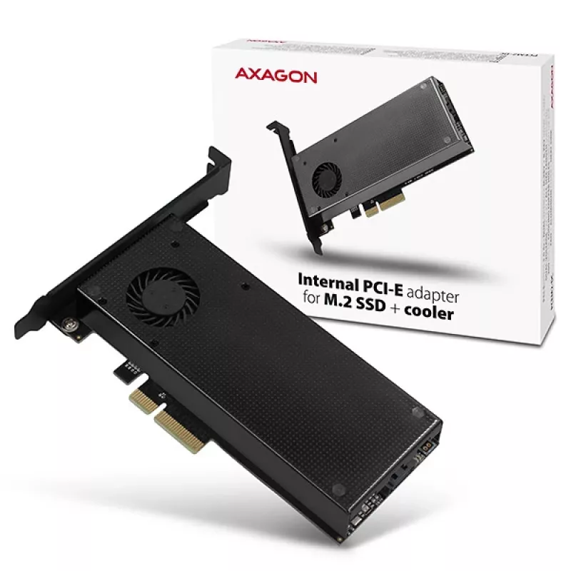 Axagon PCEM2-DC PCIe x4 adapteris M.2 NVMe M-key ir SATA B-key lizdams su aušintuvu, SP ir LP