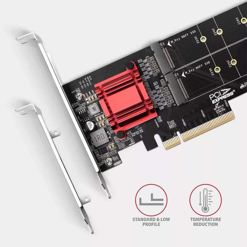 Axagon PCEM2-ND PCIe x8 - dviejų M.2 NVMe M-rakto lizdų adapteris, RAID, duomenų jungiklis, su SP ir LP