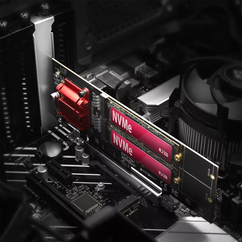 Axagon PCEM2-ND PCIe x8 - dviejų M.2 NVMe M-rakto lizdų adapteris, RAID, duomenų jungiklis, su SP ir LP