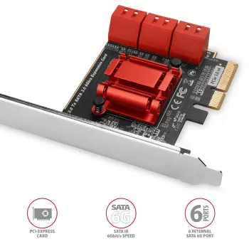 AXAGON PCES-SA6 PCIe į SATA sąsajos kortelė (ASM1166), 6 Gbit/s, pilno/žemo profilio, vidinė
