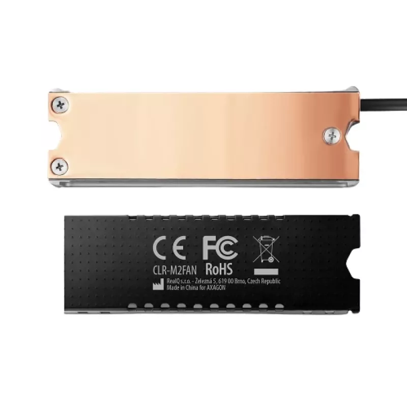 Axagon CLR-M2FAN varinis radiatoriaus šildytuvas su ventiliatoriumi vienpusiams ir dvipusiams M.2 SSD diskams, dydis 2280, aukštis 13 mm
