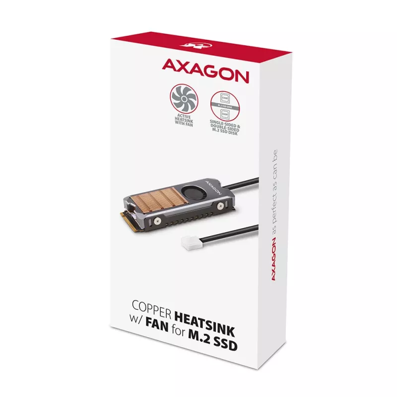 Axagon CLR-M2FAN varinis radiatoriaus šildytuvas su ventiliatoriumi vienpusiams ir dvipusiams M.2 SSD diskams, dydis 2280, aukštis 13 mm