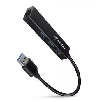Axagon HMA-GL3A Multiport-Hub USB 3.0 Tipas A Gbit-LAN 3x USB-A microSD Laidinis USB 3.2 Gen 1 (3.1 Gen 1) Type-A Juodas