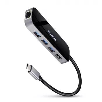 Axagon HMC-6GL USB 3.2 Gen 1 centrinis įrenginys, 3x USB-A, HDMI 4k/30Hz, RJ-45, PD 100W, 20 cm USB-C kabelis