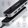 Axagon HMC-6GL USB 3.2 Gen 1 centrinis įrenginys, 3x USB-A, HDMI 4k/30Hz, RJ-45, PD 100W, 20 cm USB-C kabelis