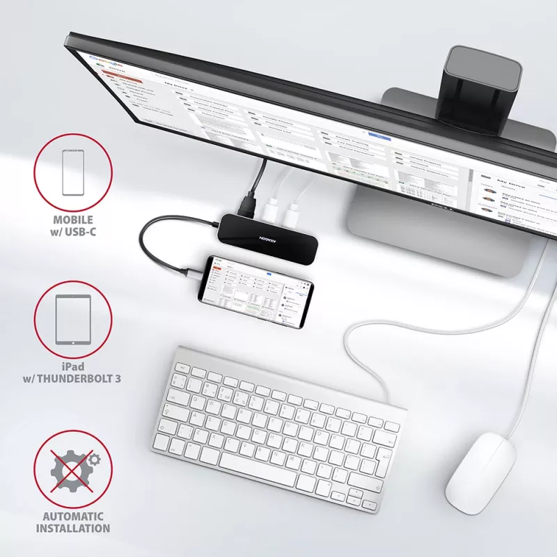 Axagon HMC-6GL USB 3.2 Gen 1 centrinis įrenginys, 3x USB-A, HDMI 4k/30Hz, RJ-45, PD 100W, 20 cm USB-C kabelis