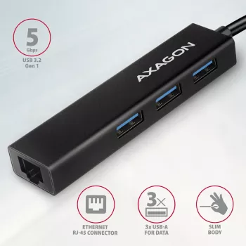USB-C stotelė Axagon HMC-GL3A 3x USB-A Gbit-LAN juoda