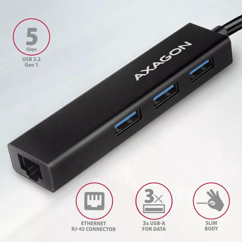 USB-C stotelė Axagon HMC-GL3A 3x USB-A Gbit-LAN juoda