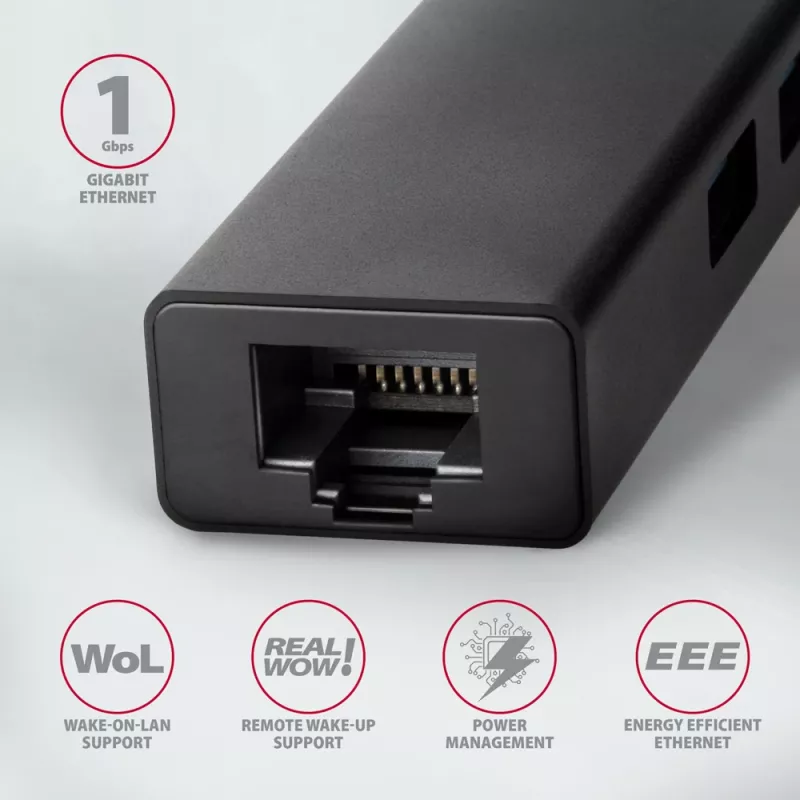 USB-C stotelė Axagon HMC-GL3A 3x USB-A Gbit-LAN juoda