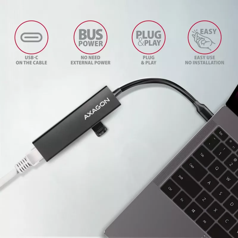 USB-C stotelė Axagon HMC-GL3A 3x USB-A Gbit-LAN juoda