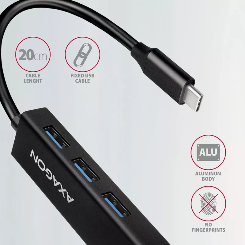USB-C stotelė Axagon HMC-GL3A 3x USB-A Gbit-LAN juoda
