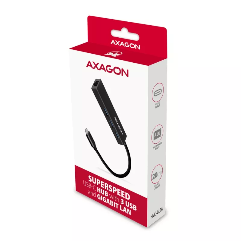 USB-C stotelė Axagon HMC-GL3A 3x USB-A Gbit-LAN juoda