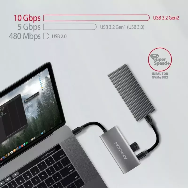 AXAGON HMC-4G2 USB-C 3.2 Gen 2 10 Gb/s hubas, 2x USB-A + 2x USB-C, 13 cm kabelis