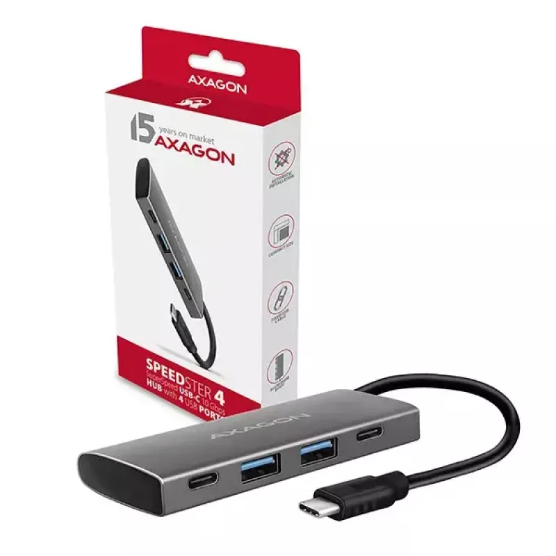 AXAGON HMC-4G2 USB-C 3.2 Gen 2 10 Gb/s hubas, 2x USB-A + 2x USB-C, 13 cm kabelis