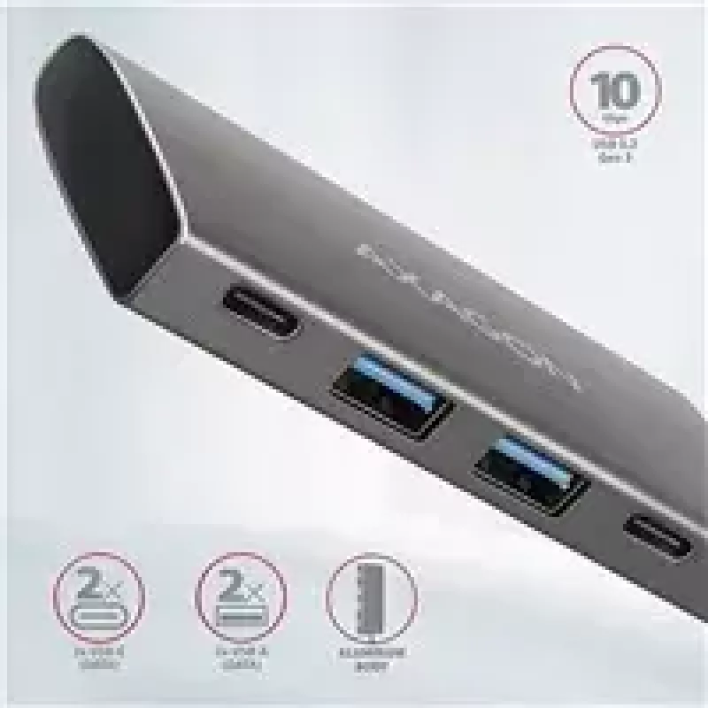 AXAGON HMC-4G2 USB-C 3.2 Gen 2 10 Gb/s hubas, 2x USB-A + 2x USB-C, 13 cm kabelis
