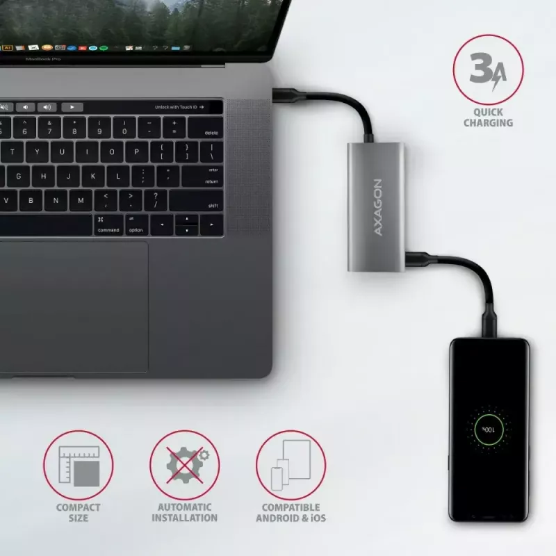 AXAGON HMC-4G2 USB-C 3.2 Gen 2 10 Gb/s hubas, 2x USB-A + 2x USB-C, 13 cm kabelis