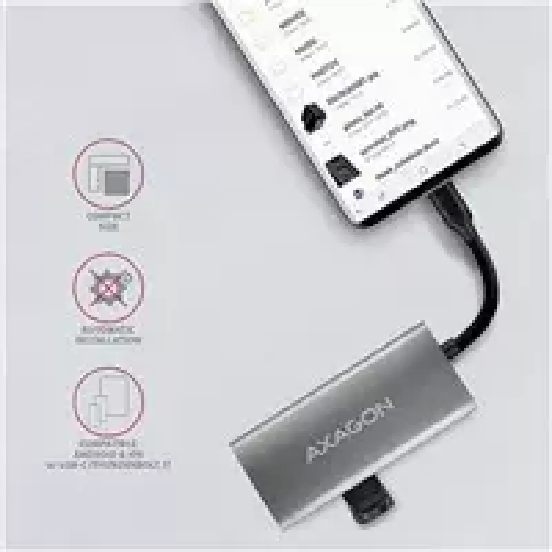 AXAGON HMC-4G2 USB-C 3.2 Gen 2 10 Gb/s hubas, 2x USB-A + 2x USB-C, 13 cm kabelis
