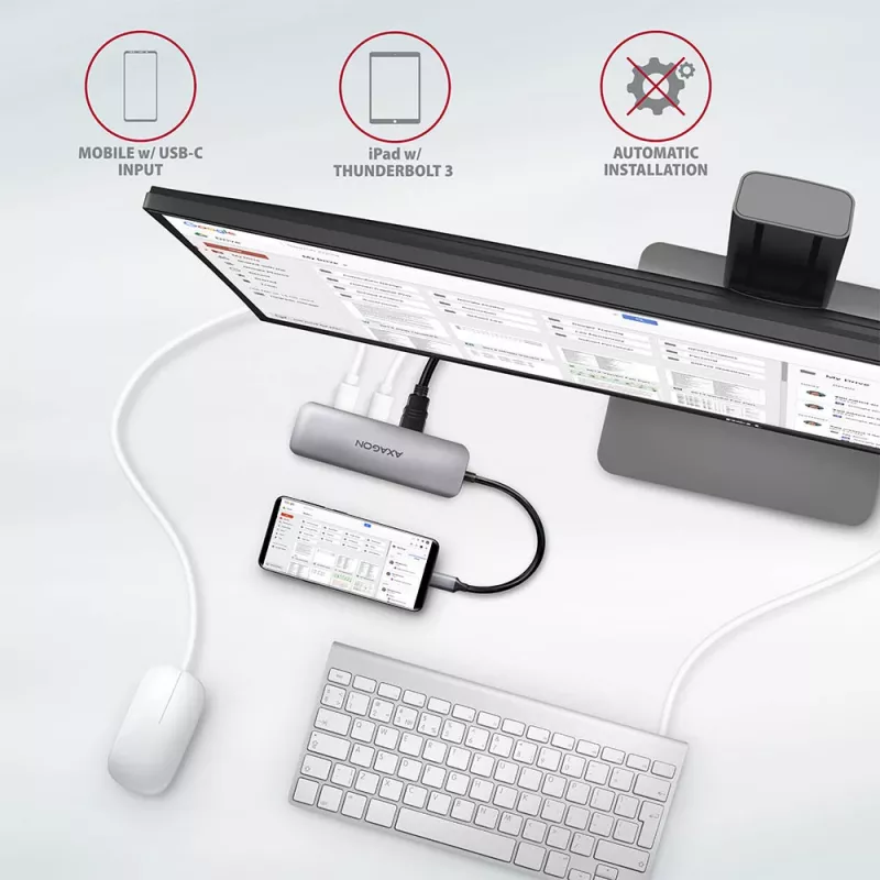 Axagon HMC-5 USB 3.2 Gen 1 šakotuvas, 2x USB-A, HDMI, SD/microSD, PD 100W, 20 cm USB-C laidas