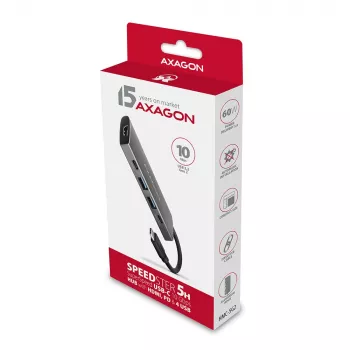 Axagon HMC-5G2 SPEEDSTER 5 viename USB-C šakotuvas, 2x USB-A, 2x USB-C, HDMI, PD 60 W