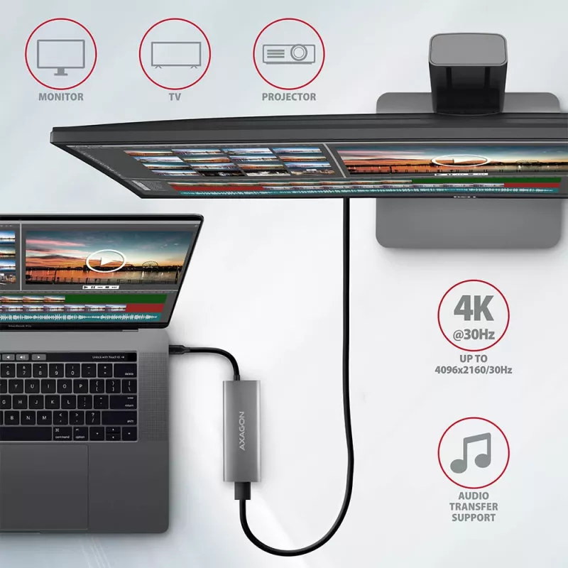 Axagon HMC-5G2 USB 10Gbps šakotuvas, 2x USB-A, 2x USB-C, HDMI 4k/60Hz, PD 100W, USB-C laidas