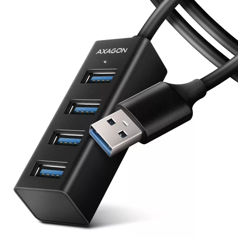 USB 3.2 Gen 1 MINI stotelė Axagon HUE-M1AL, metalinis korpusas, 4x USB-A, 1.2 m USB-A laidas