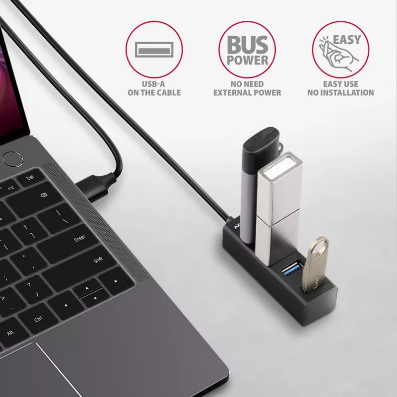 USB 3.2 Gen 1 MINI stotelė Axagon HUE-M1AL, metalinis korpusas, 4x USB-A, 1.2 m USB-A laidas