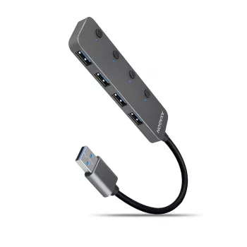 Axagon HUE-MSA USB-A jungiklio šakotuvas 4x USB 3.0 aktyvus - 20cm juodas USB 3.2 Gen 1 Type-A 5000 Mbit/s pilkas