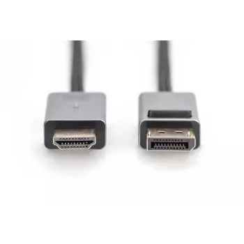 DIGITUS DP į HDMI laidas su LED 4K/30Hz, 2m, aliuminio korpusas, auksuoti kontaktai, palaiko 4K30Hz