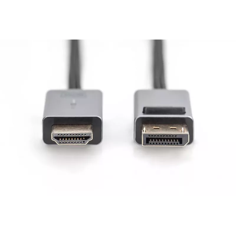 DIGITUS DP į HDMI kabelis su LED 4K/30Hz, 3m, aliuminio korpusas, auksuoti kontaktai, palaiko 4K@30Hz