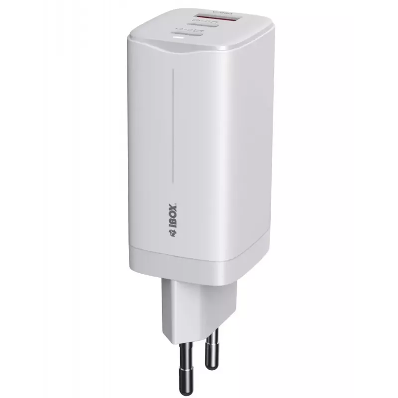 IBOX ILUC65W universalus mobiliojo įrenginio kroviklis, 65W, 2x USB-C + 1x USB-A, baltas, 1.5 m laidas
