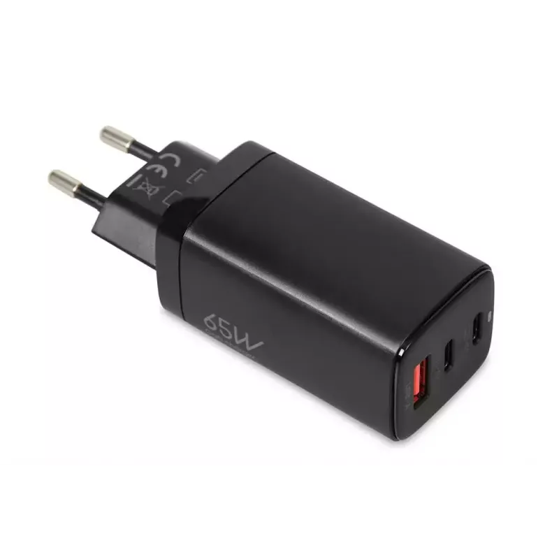 Kroviklis AC mobiliesiems įrenginiams IBOX ILUC65B — 65 W, 3x USB (2x USB‑A Gen1, 1x USB‑C), juodas, 100–240 V