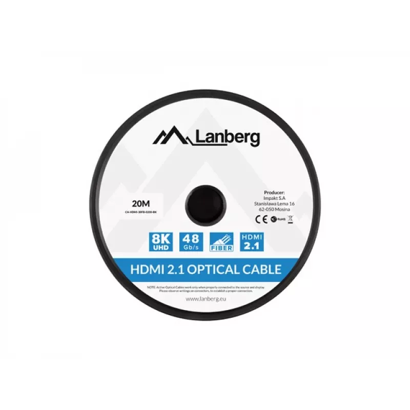 LANBERG HDMI laidas - M/M v2.1 Optinis AOC - 20m Juodas